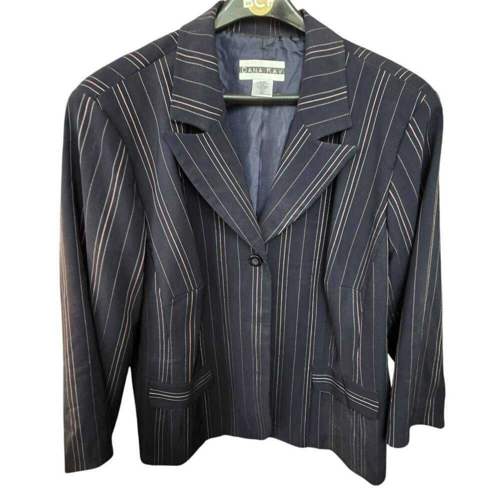 Dana Kay Womens 2-Button Blue Pinstripe Blazer Jacket Size 28 Navy & Pink JJ4056
